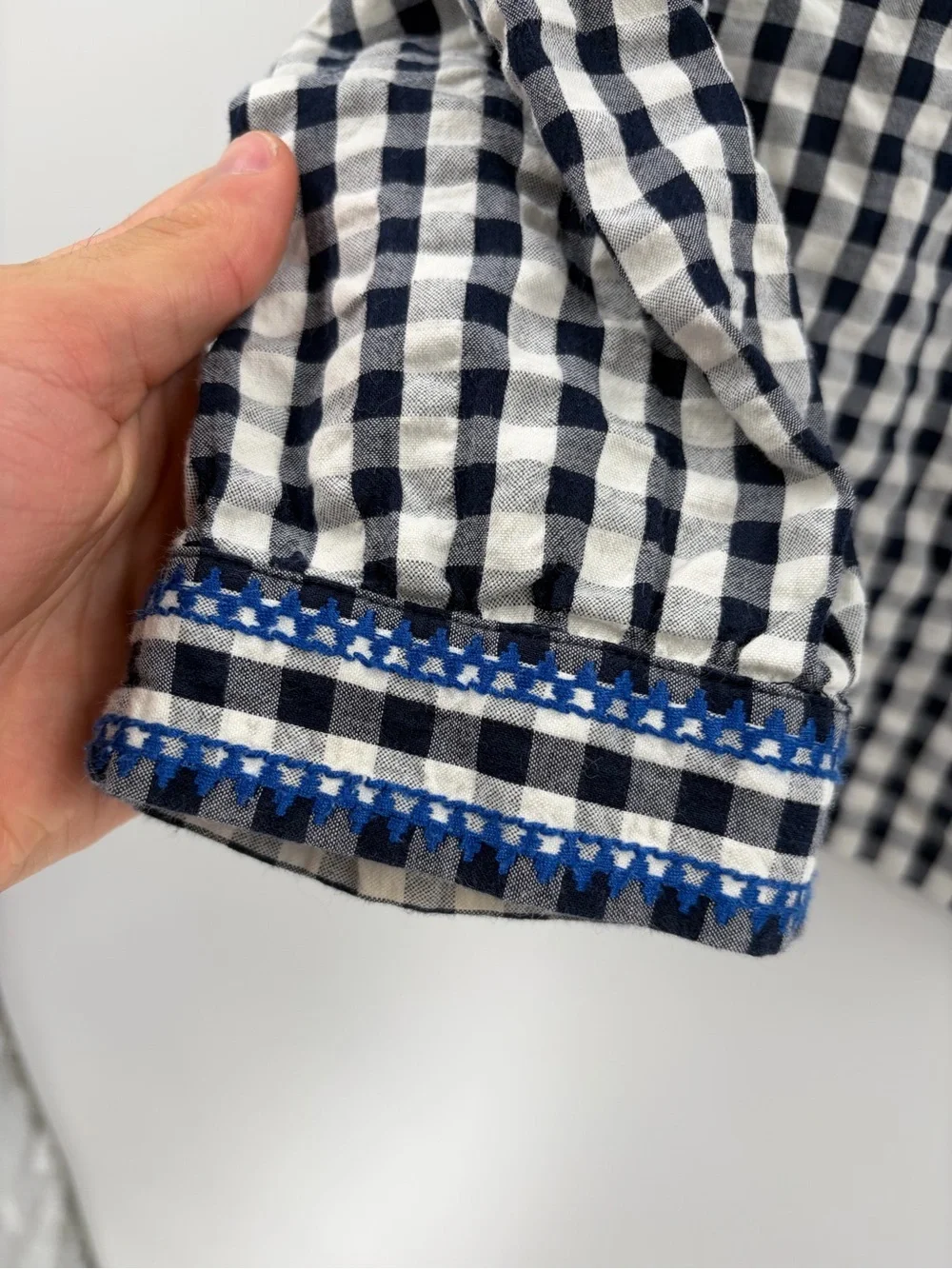 J.Crew Blouse Gingham Embroidered Square Neck Cottagecore Peasant Boho Sz small